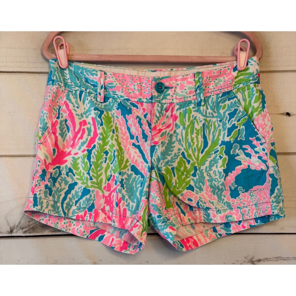 Lilly Pulitzer The Callahan Short Pink Blue Green Coral Sea Life Print Size 8